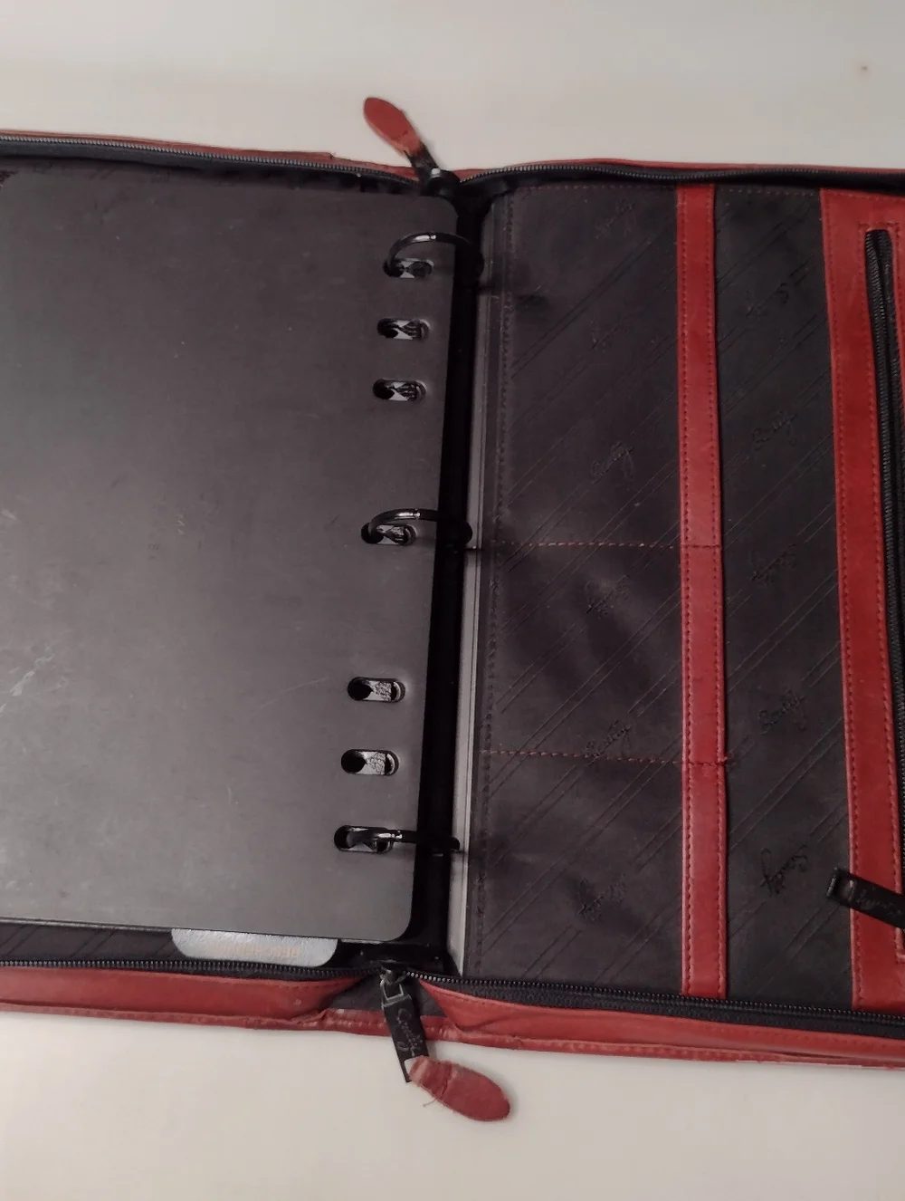 SCULLY 3-Ring Zip Red Distressed Leather Binder Planner Organizer Briefcase A12